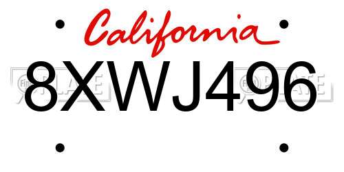 8XWJ496 California License Plate