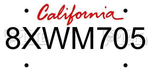 8XWM705 California License Plate