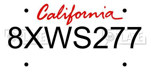 8XWS277 California License Plate
