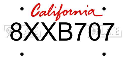 8XXB707 California License Plate