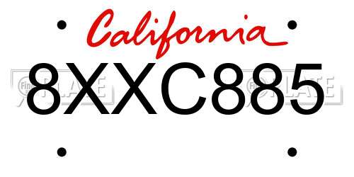 8XXC885 California License Plate