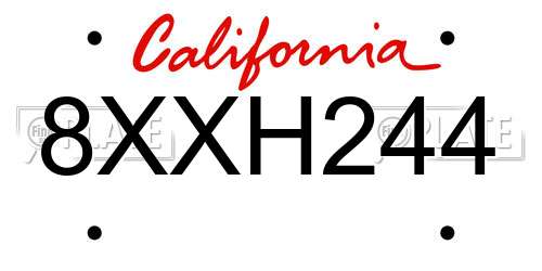8XXH244 California License Plate