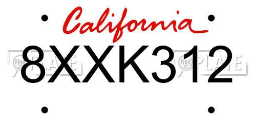8XXK312 California License Plate