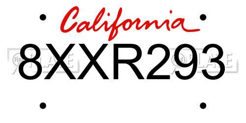 8XXR293 California License Plate