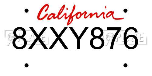 8XXY876 California License Plate