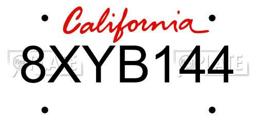 8XYB144 California License Plate
