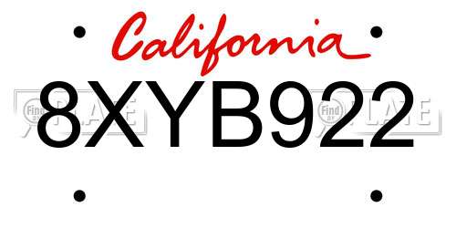 8XYB922 California License Plate