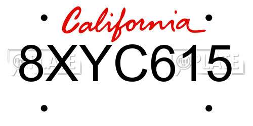 8XYC615 California License Plate