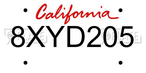 8XYD205 California License Plate