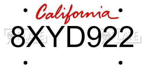 8XYD922 California License Plate