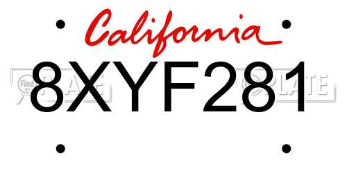 8XYF281 California License Plate