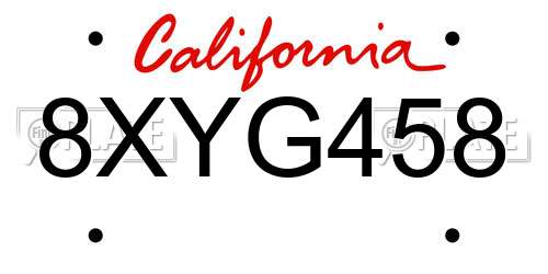 8XYG458 California License Plate