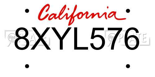 8XYL576 California License Plate