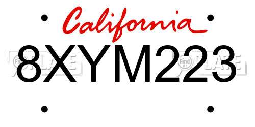 8XYM223 California License Plate