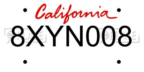 8XYN008 California License Plate