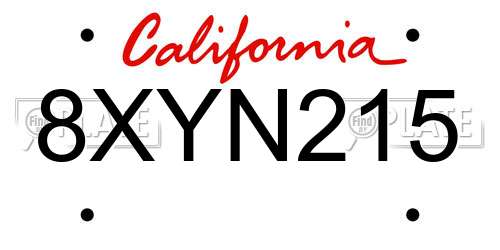 8XYN215 California License Plate