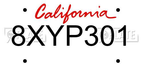 8XYP301 California License Plate