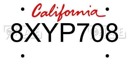 8XYP708 California License Plate