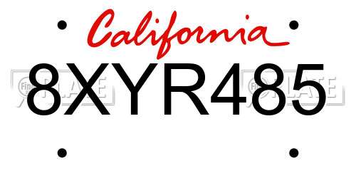 8XYR485 California License Plate