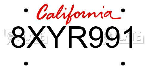8XYR991 California License Plate
