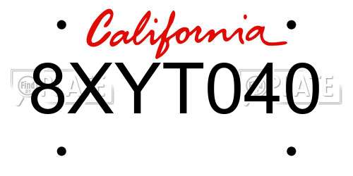 8XYT040 California License Plate