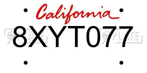 8XYT077 California License Plate