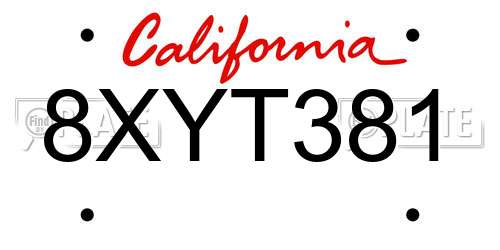 8XYT381 California License Plate