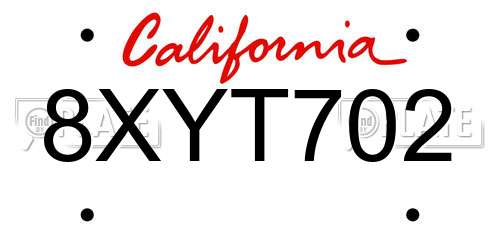 8XYT702 California License Plate