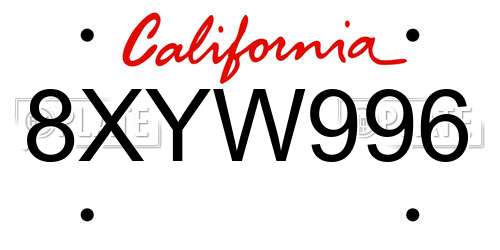8XYW996 California License Plate