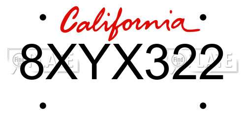 8XYX322 California License Plate