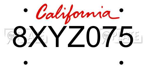 8XYZ075 California License Plate