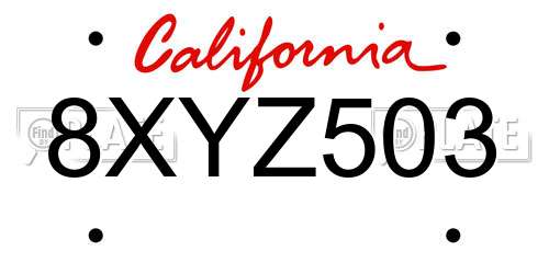 8XYZ503 California License Plate