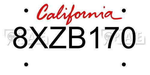 8XZB170 California License Plate