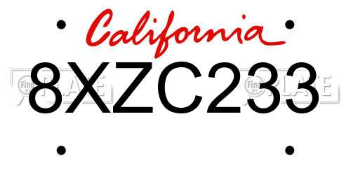 8XZC233 California License Plate