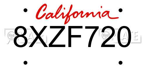 8XZF720 California License Plate