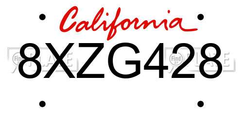 8XZG428 California License Plate