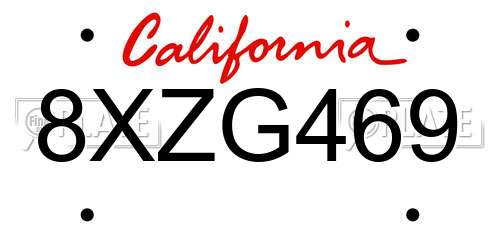 8XZG469 California License Plate