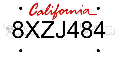 8XZJ484 California License Plate