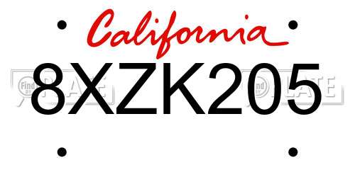 8XZK205 California License Plate