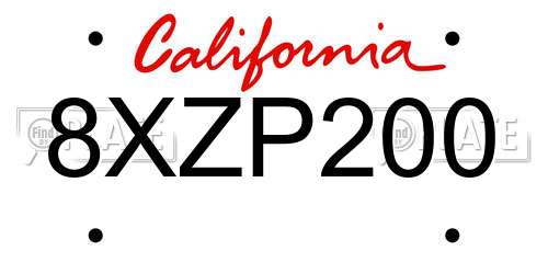 8XZP200 California License Plate