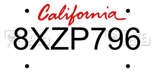 8XZP796 California License Plate