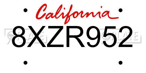 8XZR952 California License Plate