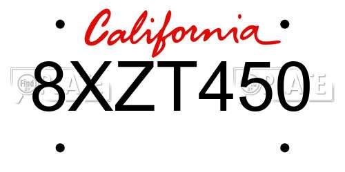 8XZT450 California License Plate