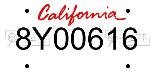 8Y00616 California License Plate