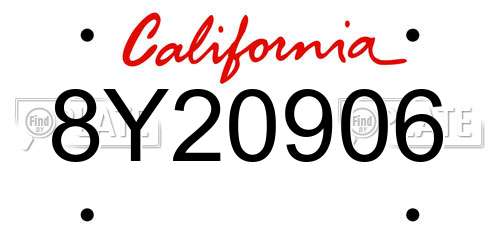 8Y20906 California License Plate