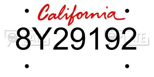8Y29192 California License Plate