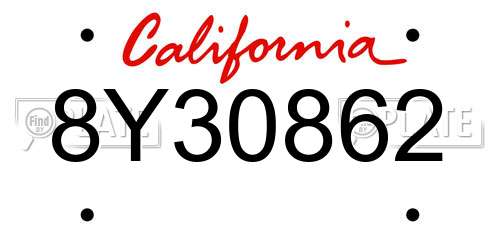 8Y30862 California License Plate