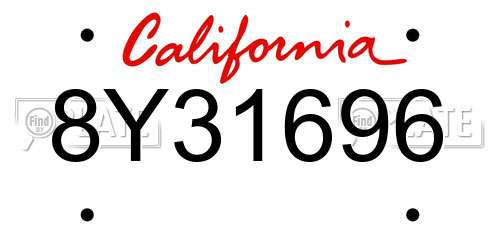 8Y31696 California License Plate