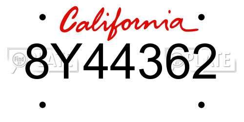 8Y44362 California License Plate