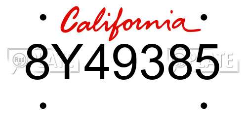 8Y49385 California License Plate